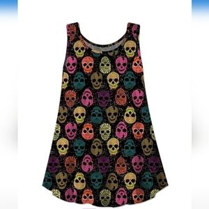 🆕️☠️BLACK & MULTI COLOURED SKULL SCOOP NECK SWING TANK TOP☠️